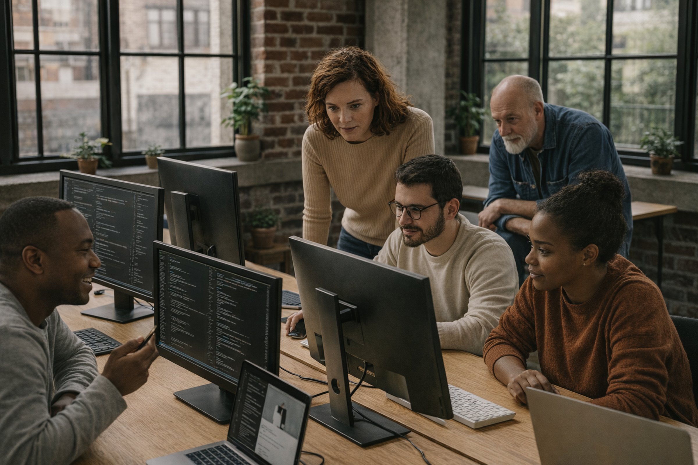 Modern business technology and innovation workspace